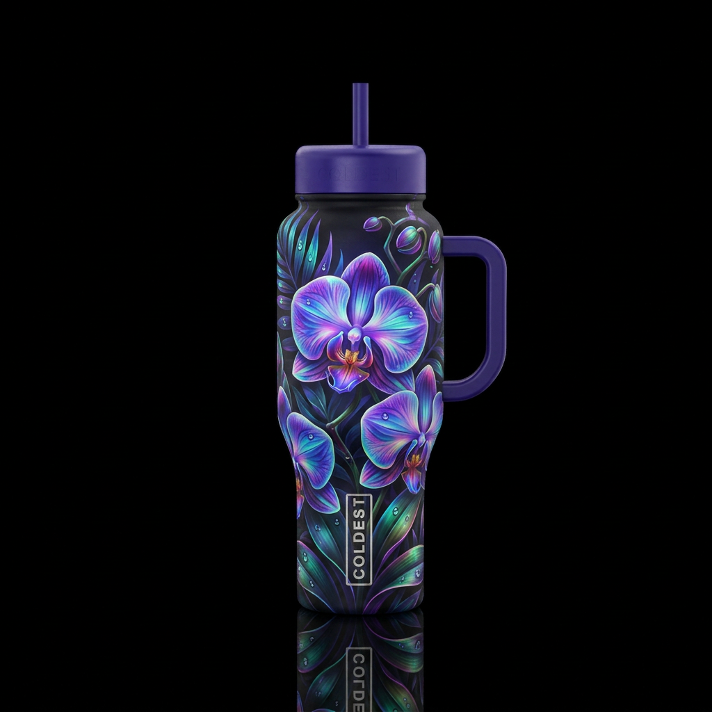 Midnight Prism Orchids water bottle design