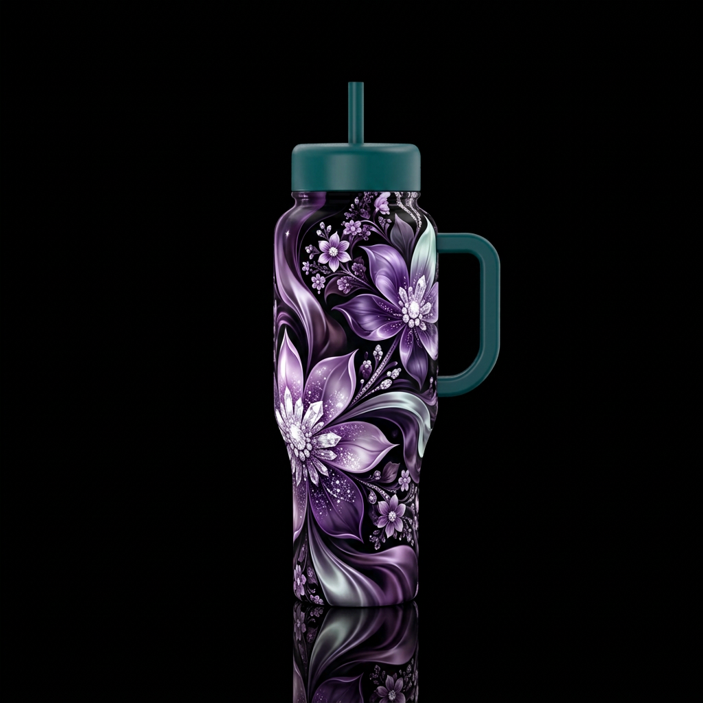 Midnight Amethyst Bloom water bottle design