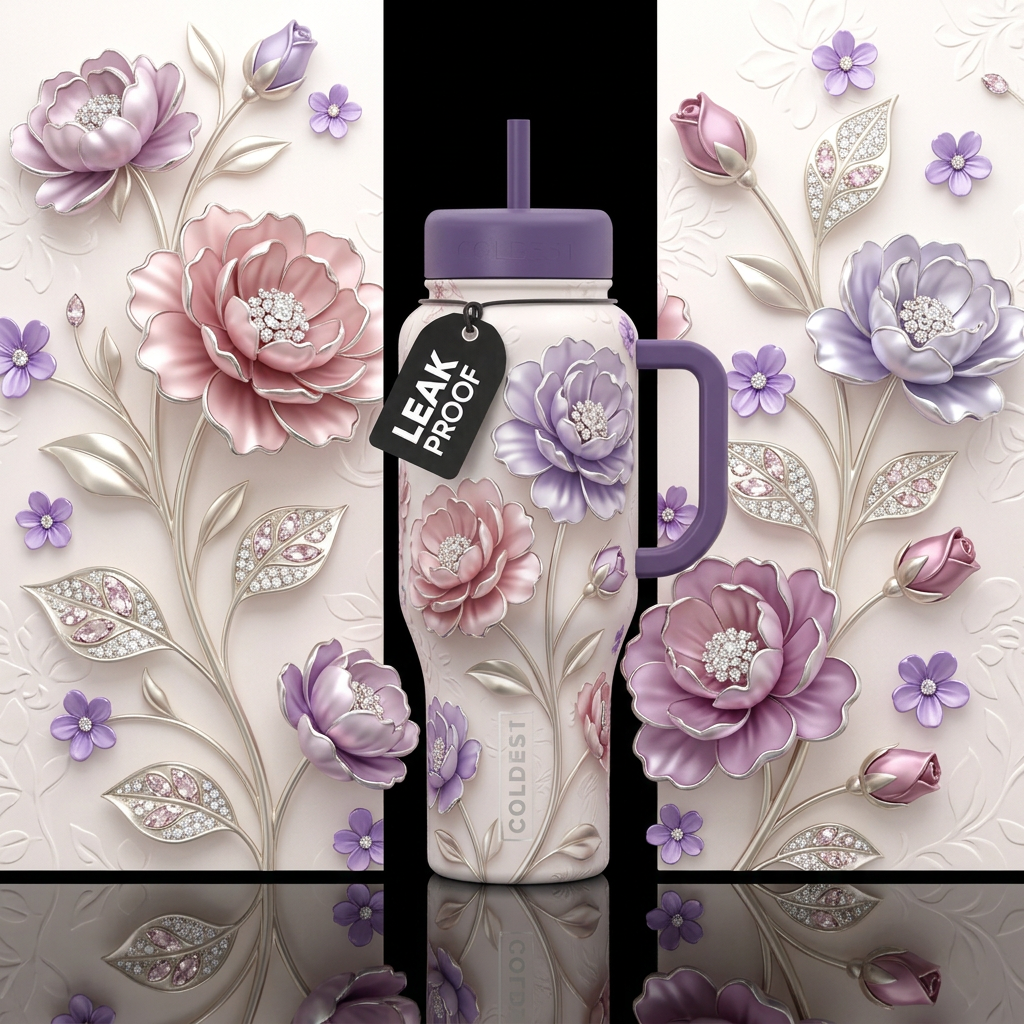 Silver Blush Garden water bottle design