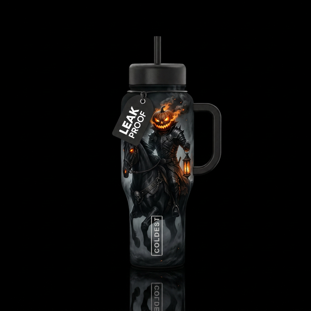 The Hollow Rider water bottle design