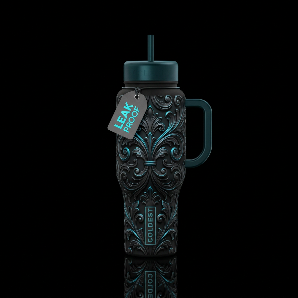 Teal Obsidian water bottle design