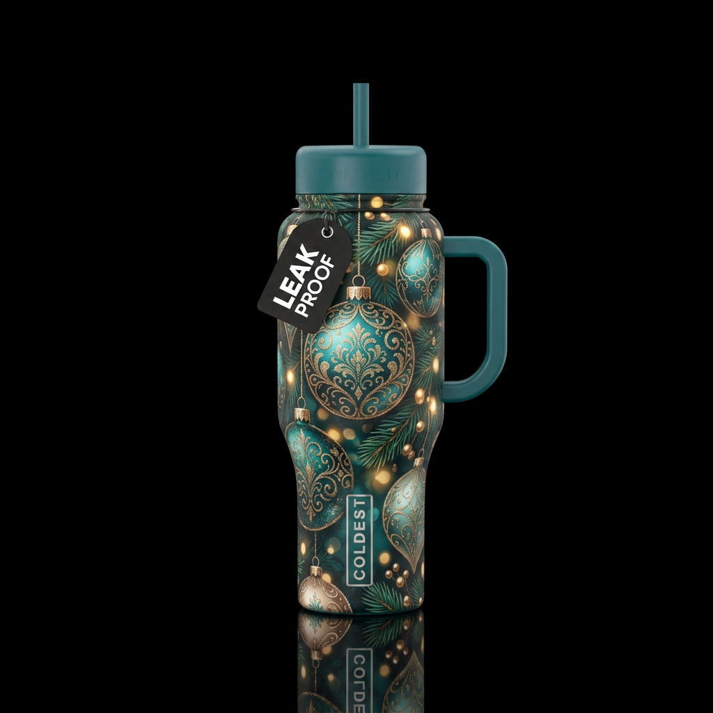 Teal Tidings water bottle design