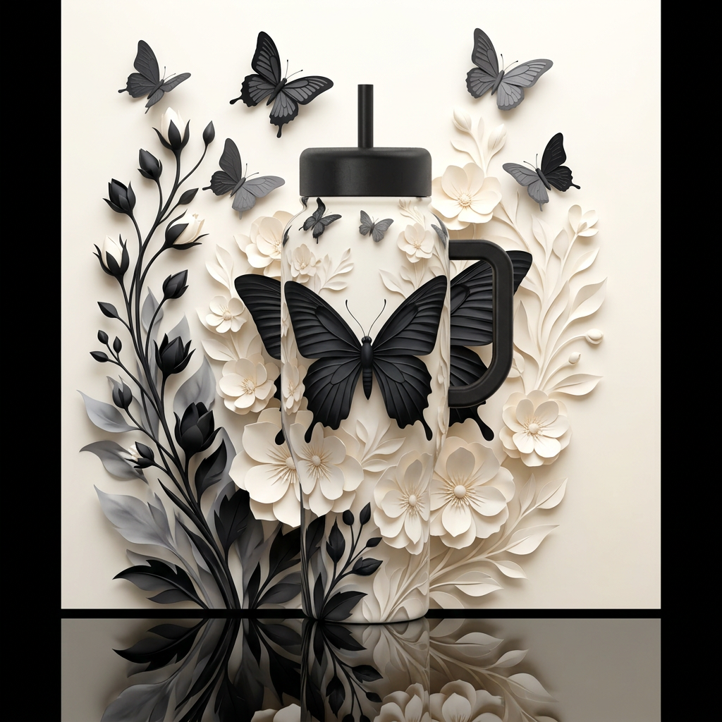 Monochrome Flutter water bottle design