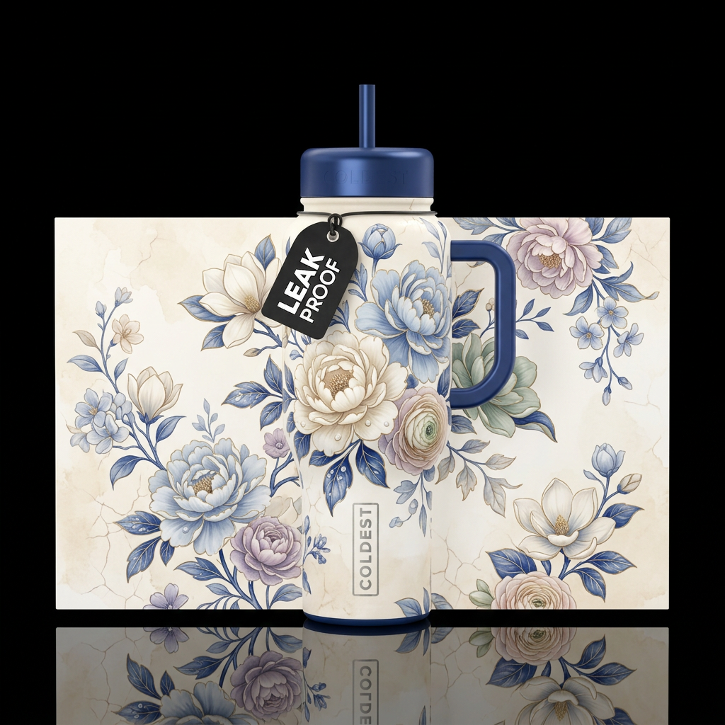 Cobalt Garden water bottle design