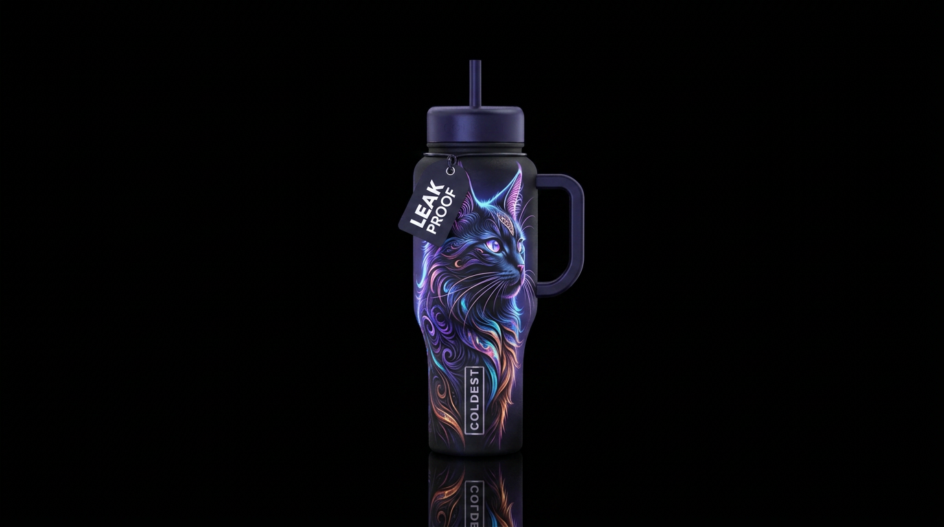 Neon Whiskers water bottle design