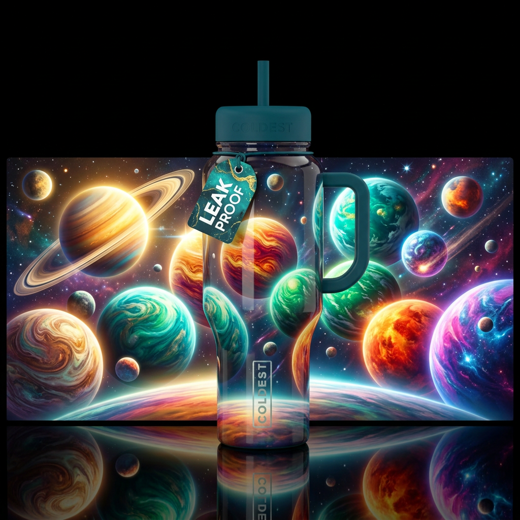 Celestial Collision water bottle design