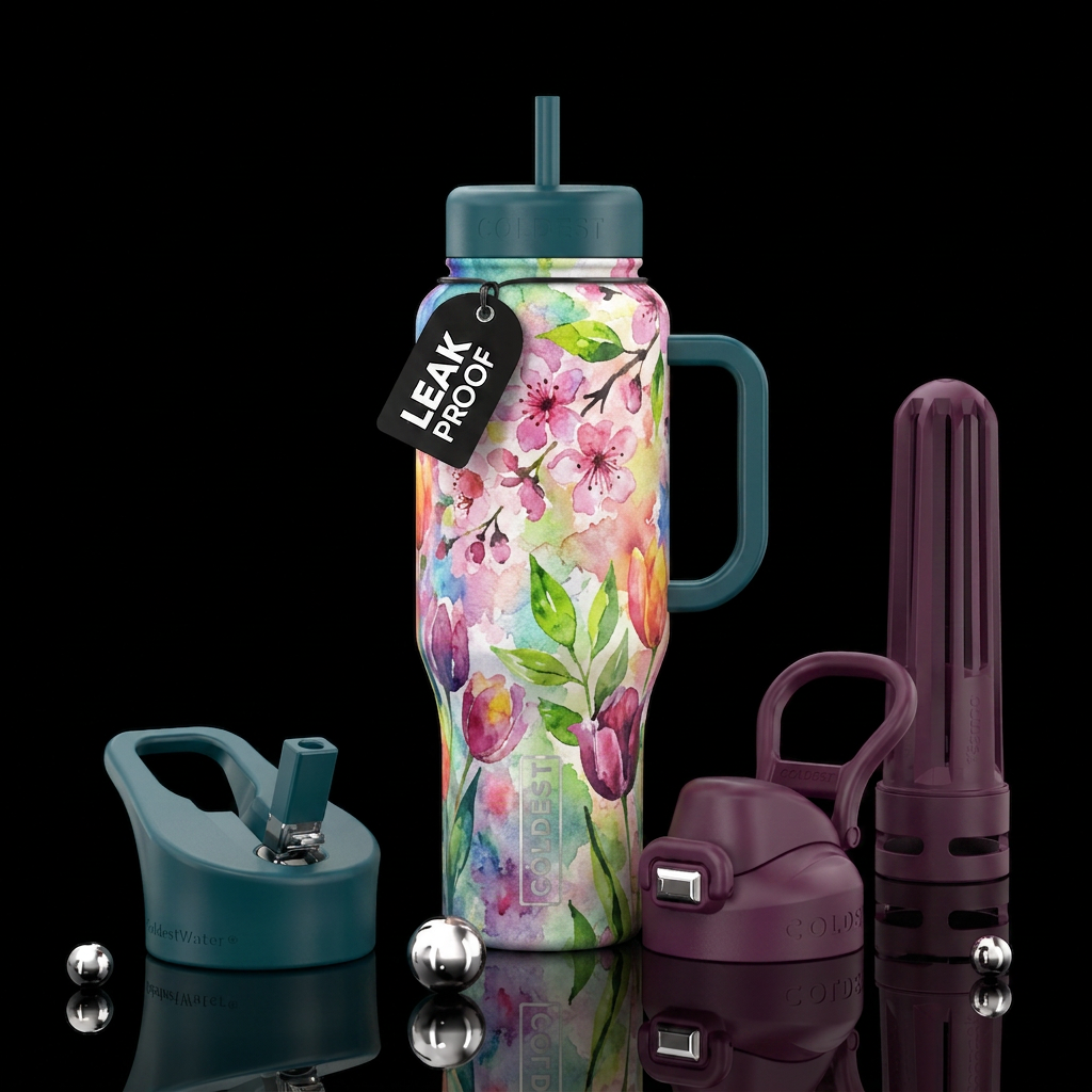 watercolor spring water bottle design