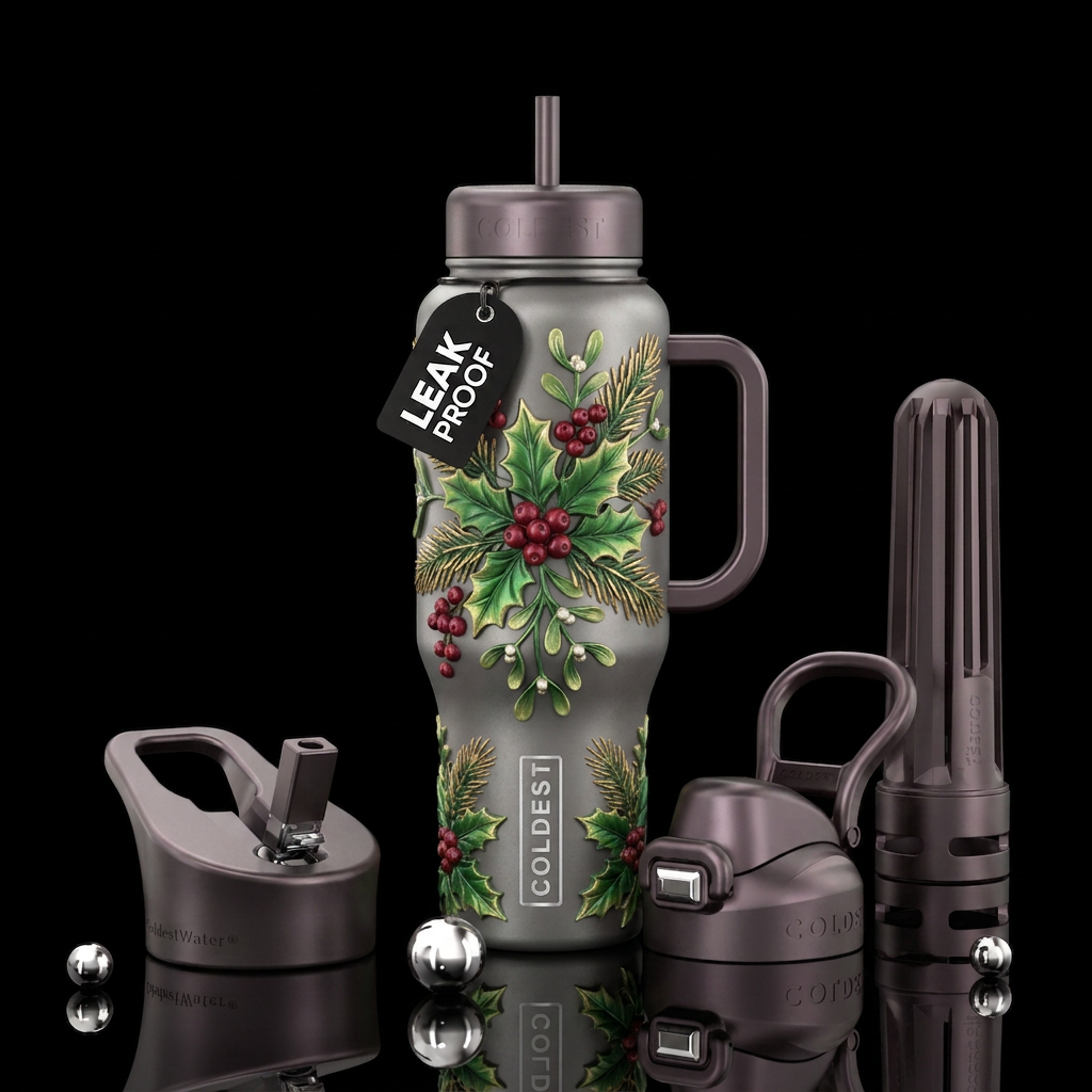 holly jolly floral water bottle design