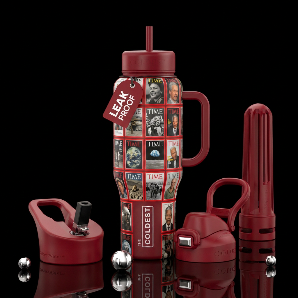 Timeless magazine covers water bottle design