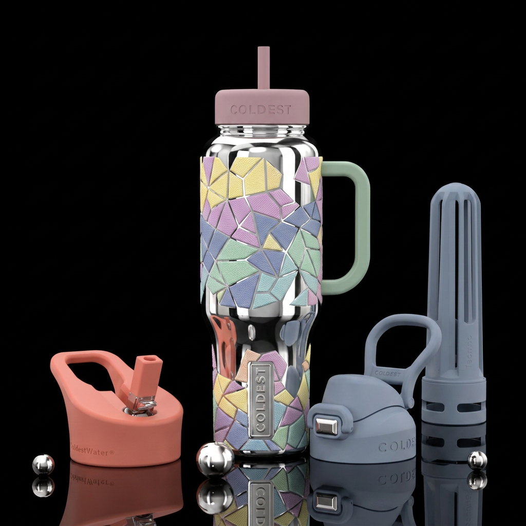 textured tiles water bottle design