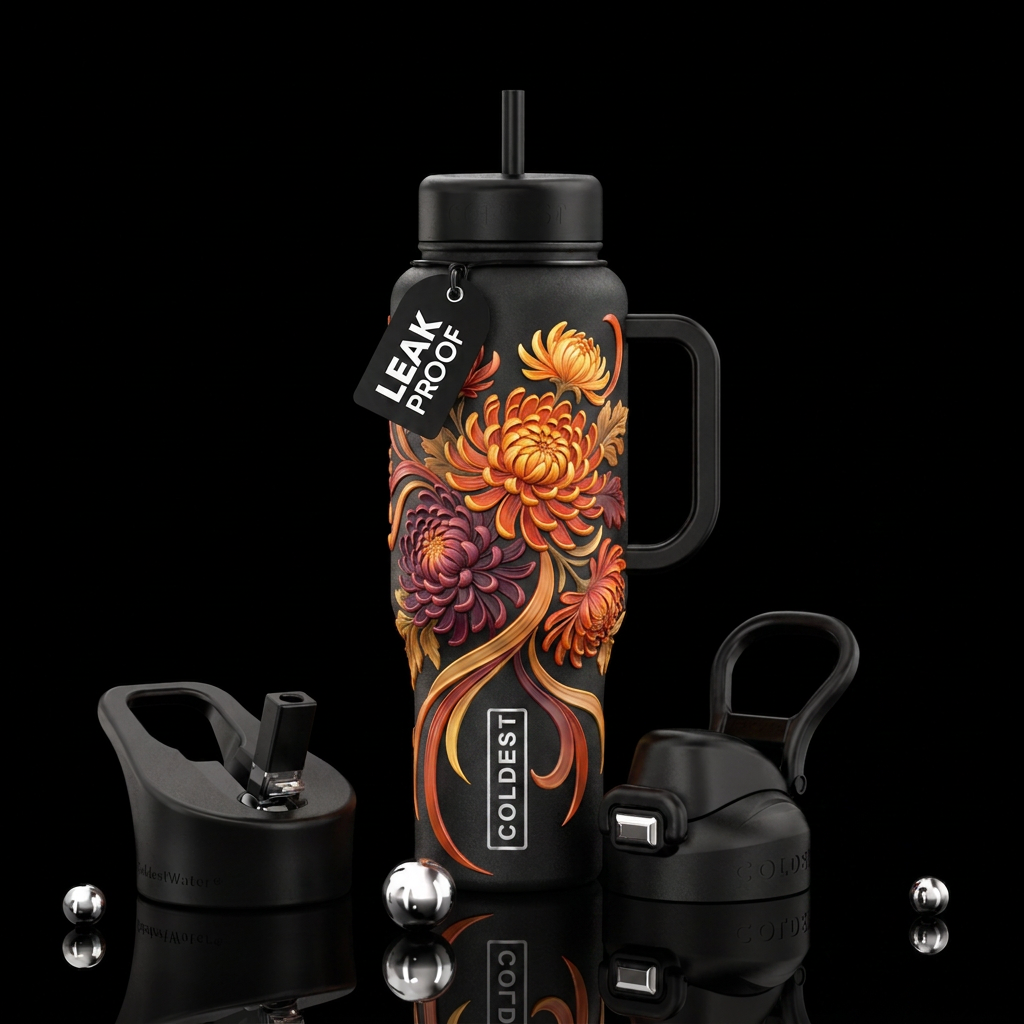 autumn mums water bottle design