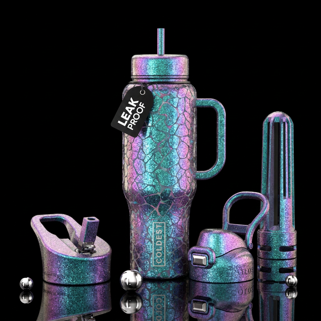 iridescent pattern water bottle design