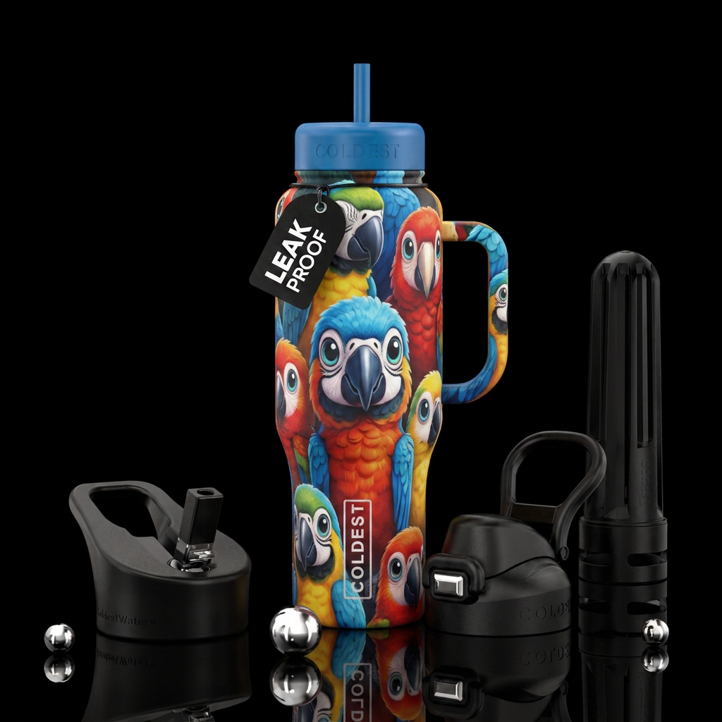 baby macaws water bottle design