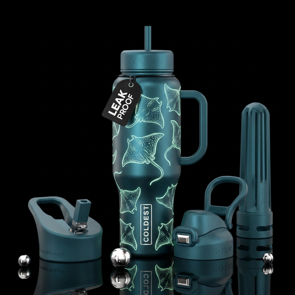 glowing stingrays water bottle design