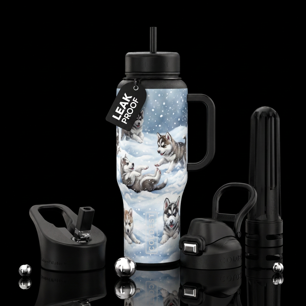 playful pups water bottle design