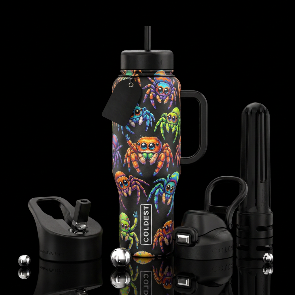 jumping spider gang water bottle design
