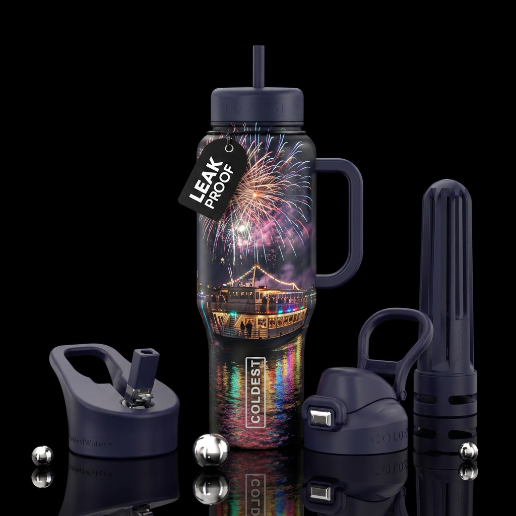 river boat party water bottle design