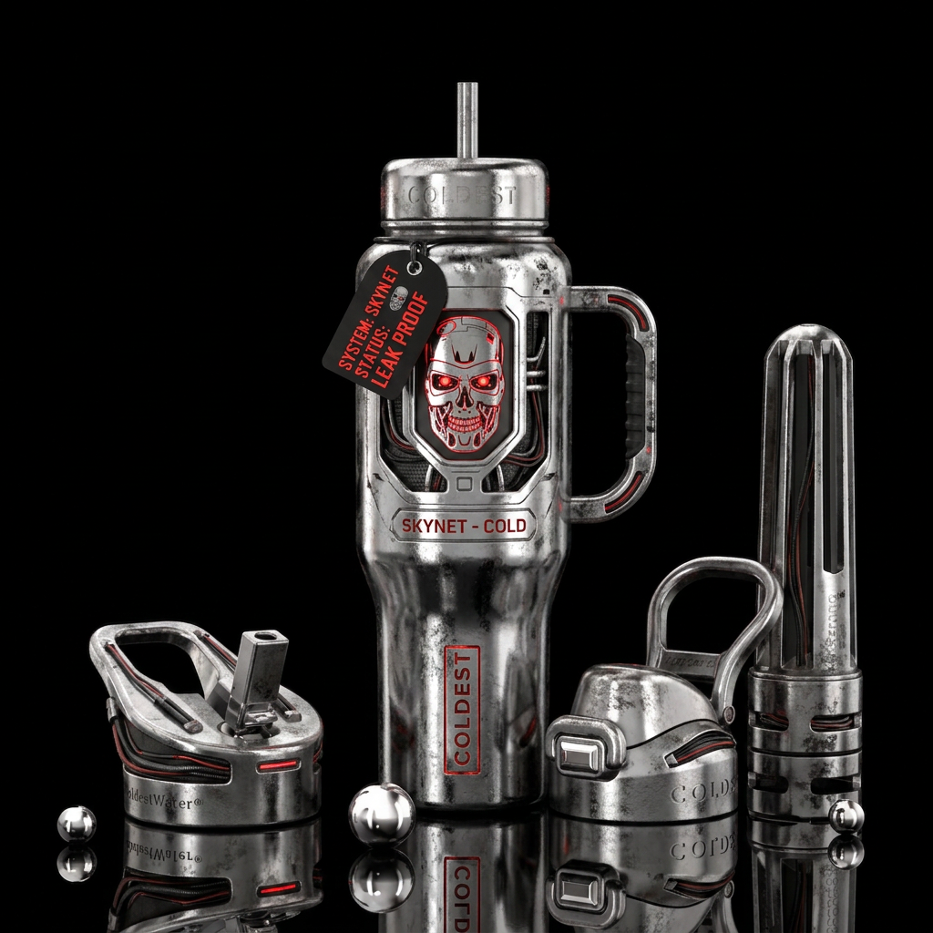Terminator aesthetic end of days Skynet takeover water bottle design