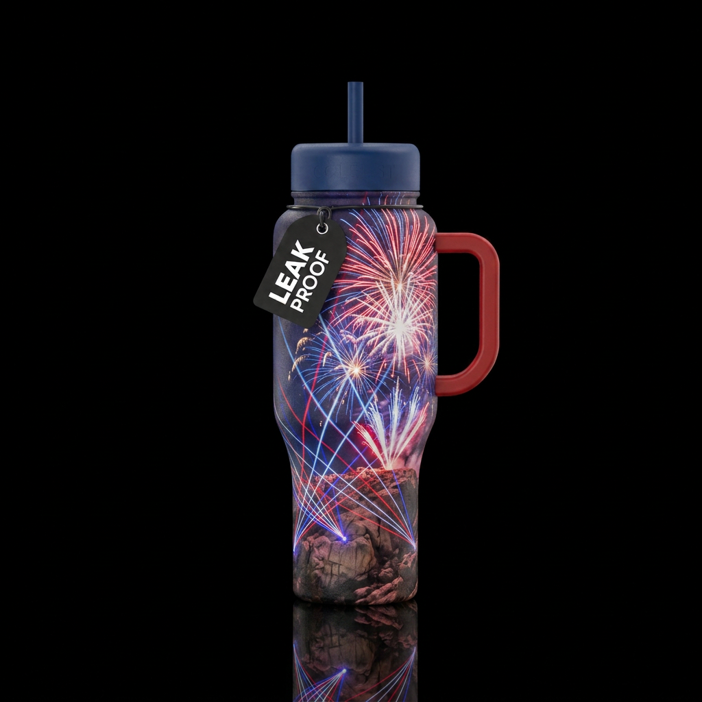 patriotic lights and booms water bottle design