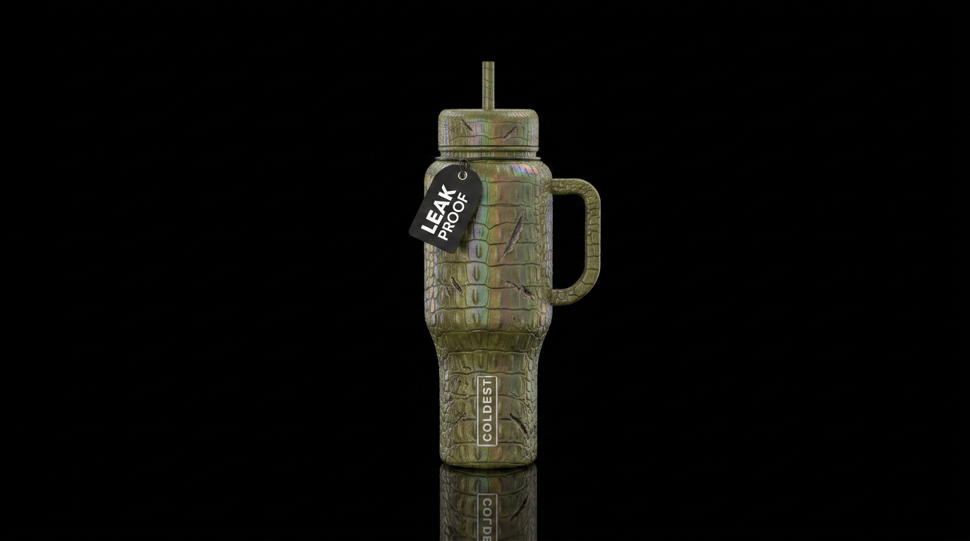 olive croc skin water bottle design