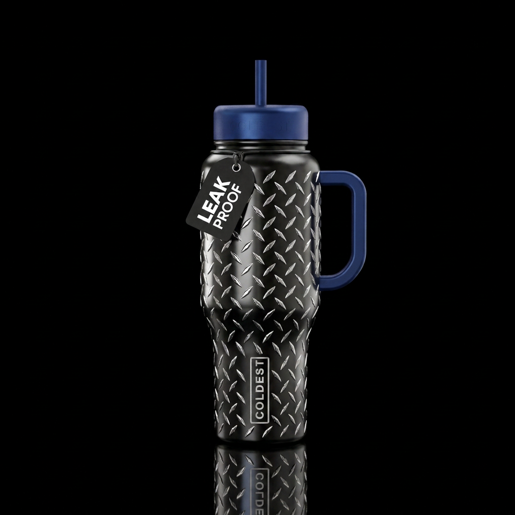 black, chrome water bottle design