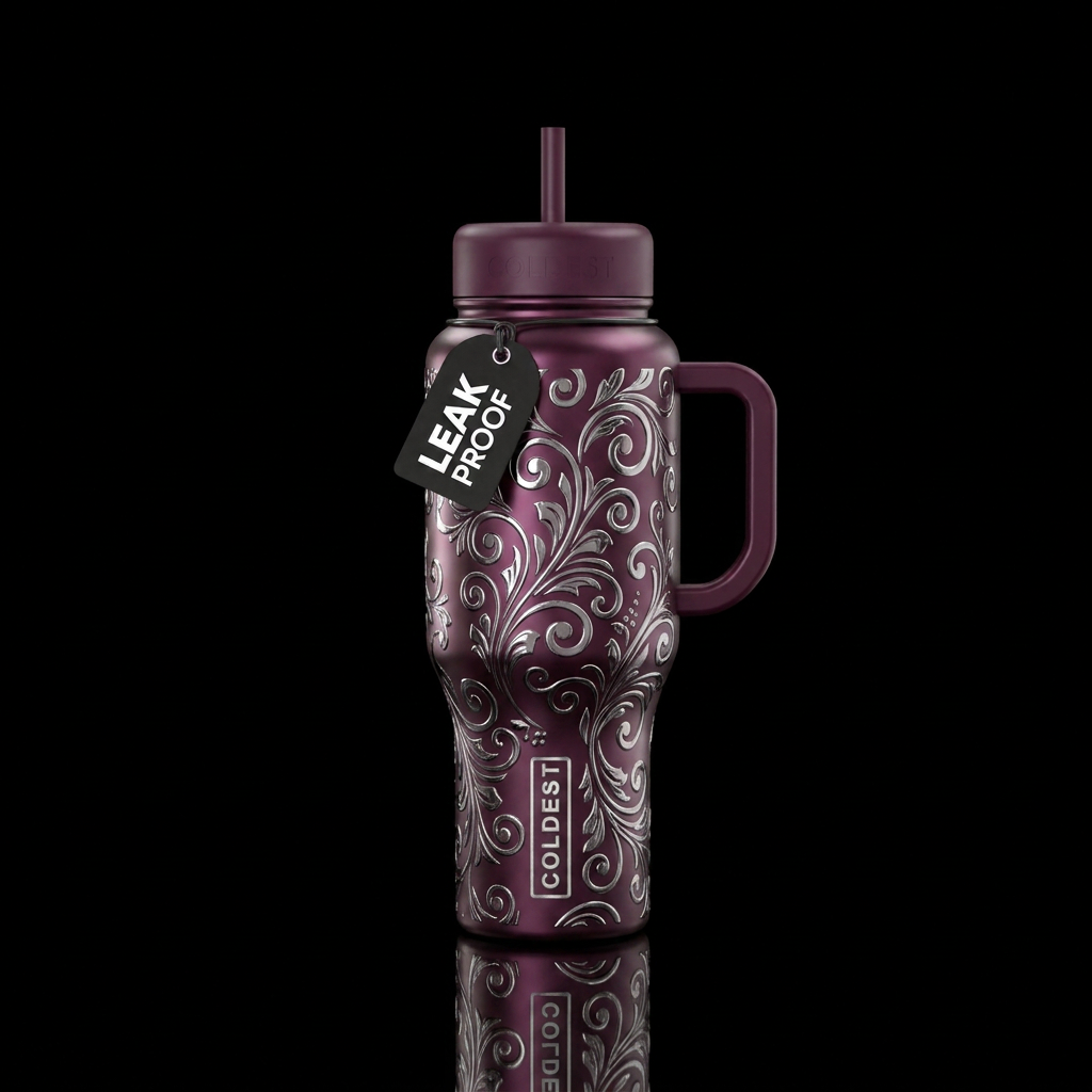 blackberry scrolled floral water bottle design