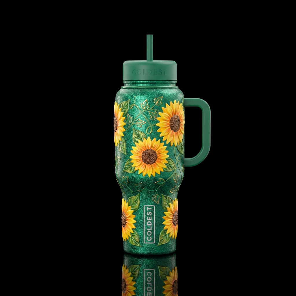 sunflower motif water bottle design
