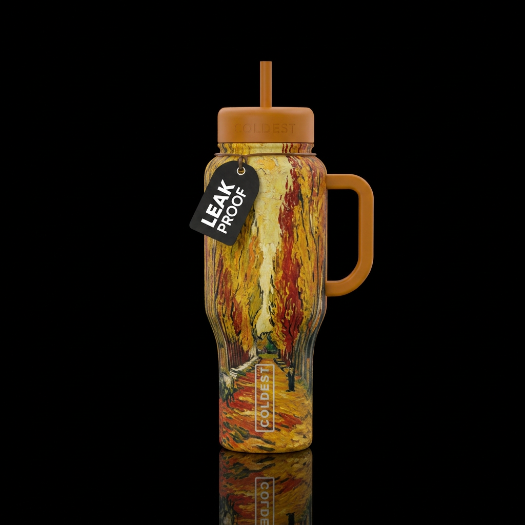 Avenue of Poplars in Autumn water bottle design