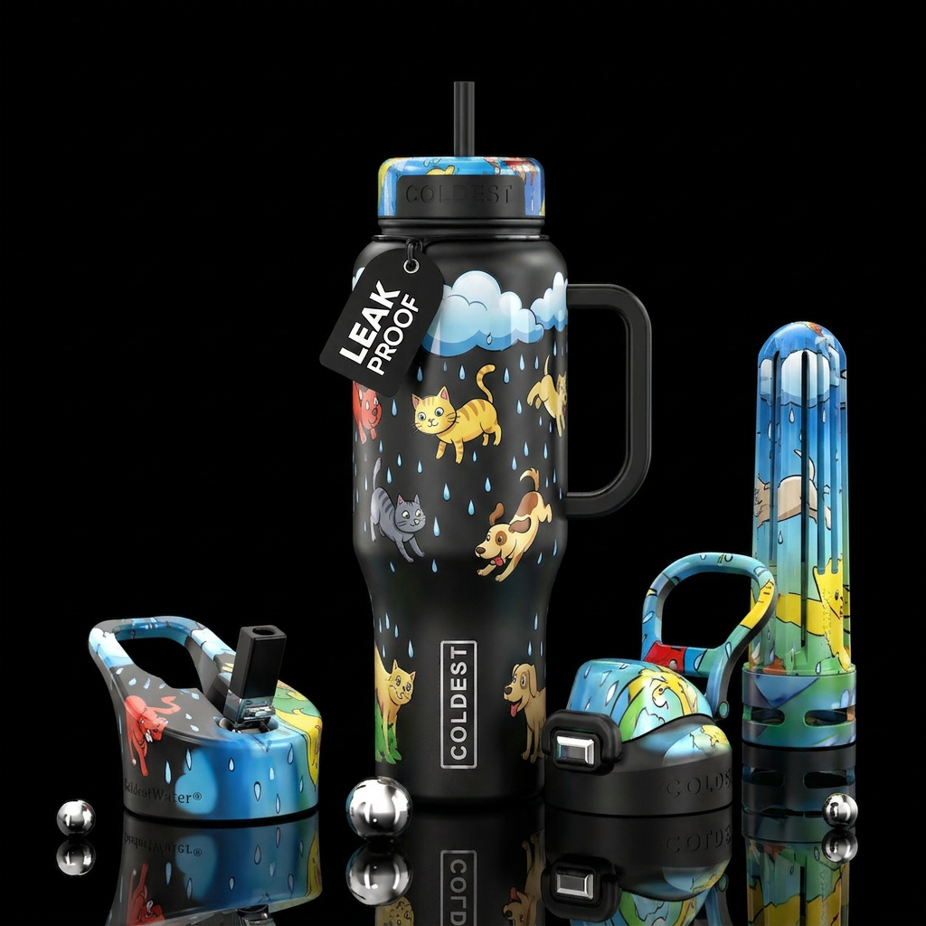 Raining Cats and Dogs water bottle design