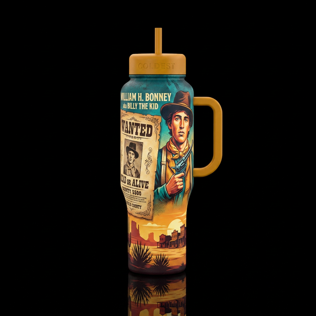 William H. Bonney,  aka Billy The Kid Wanted Dead ... water bottle design