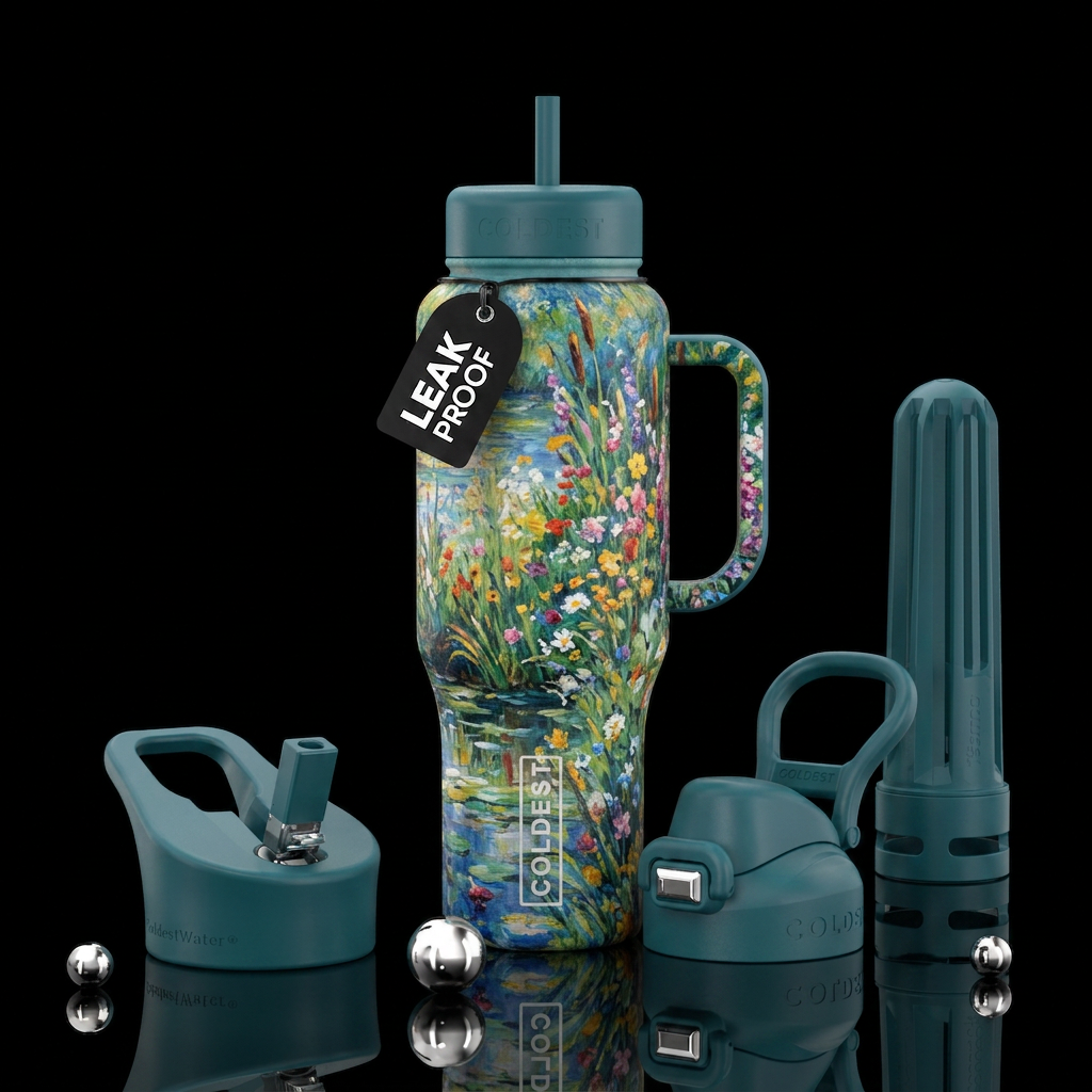 Wildflower Riverbank Monet water bottle design