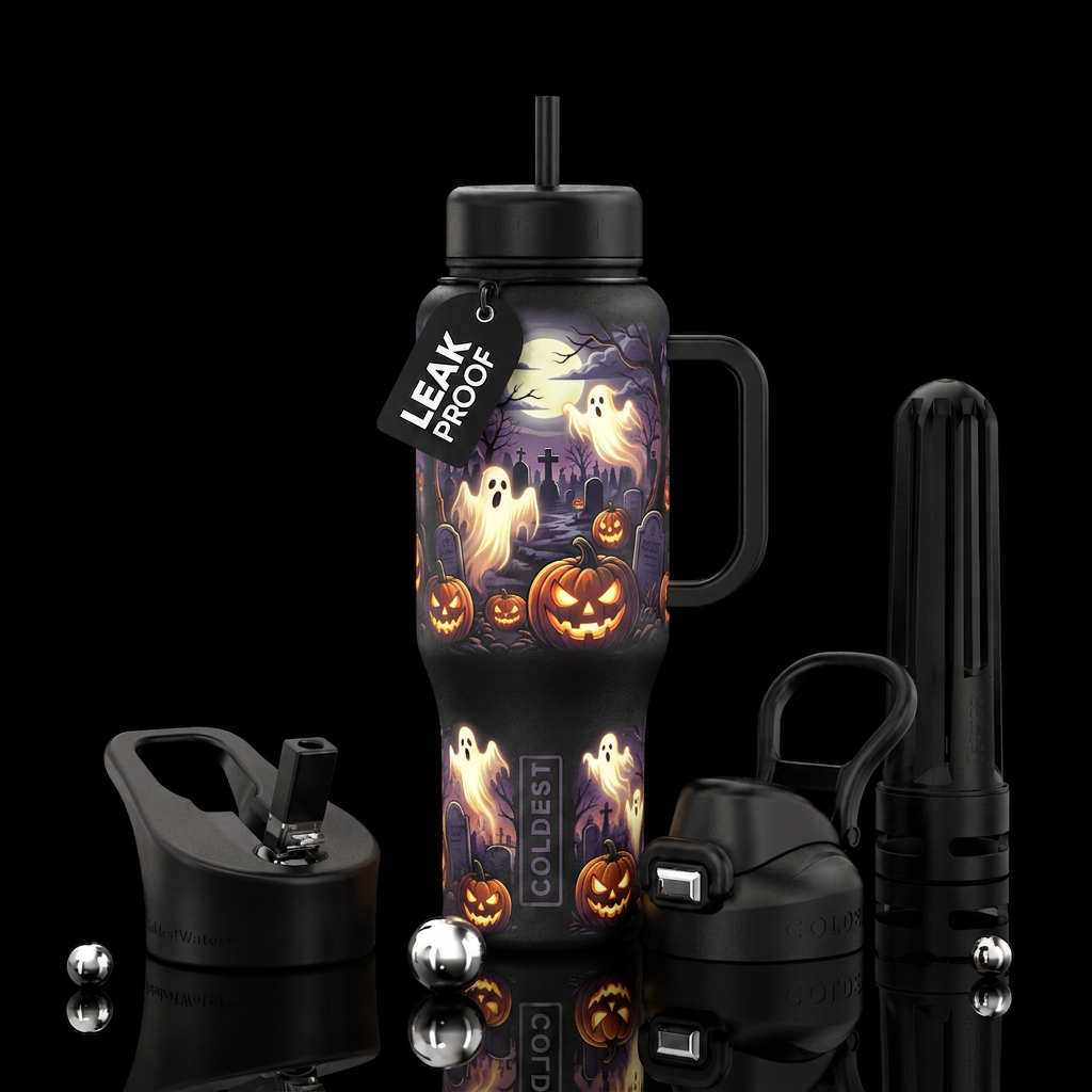 Halloween in a Cemetery water bottle design
