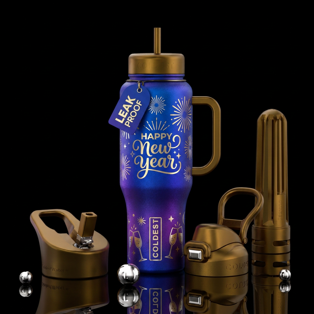 Happy New Year water bottle design