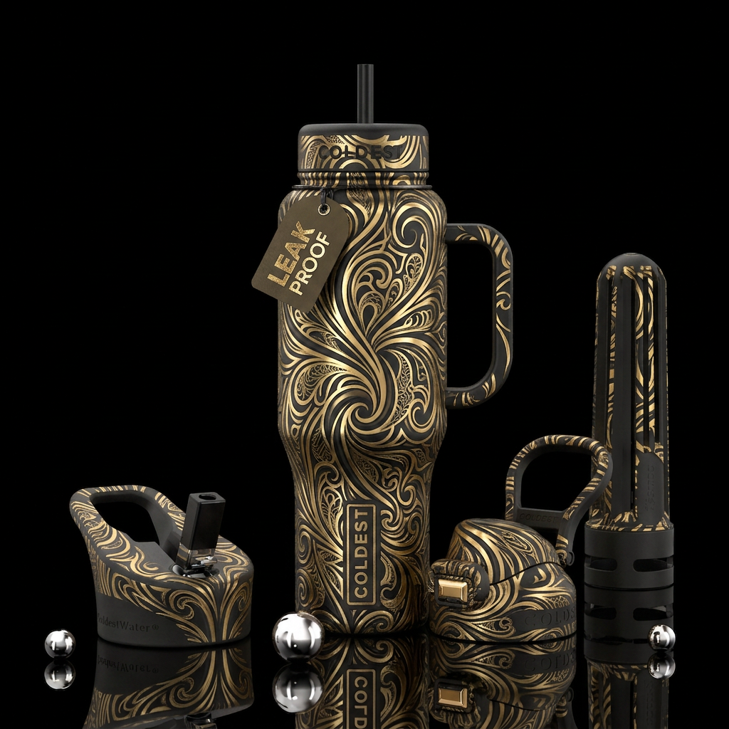 Matte Black and Gold design water bottle design