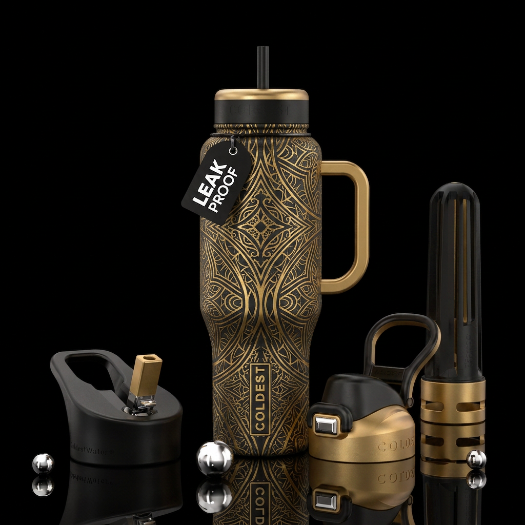 Matte Black and Gold design water bottle design