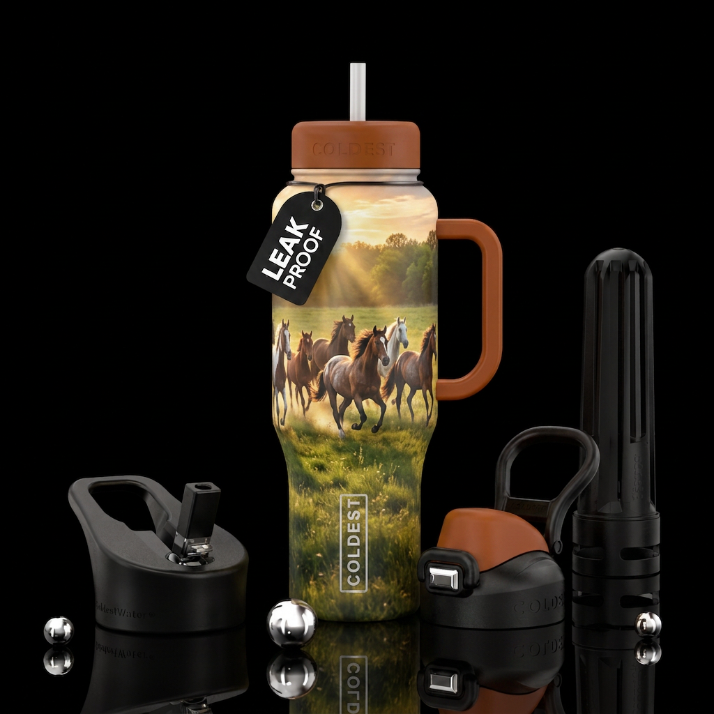 Wild Horses running through a field water bottle design