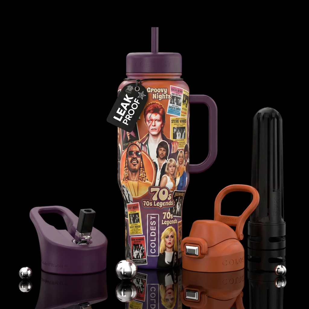Musical Artists of the 70's water bottle design