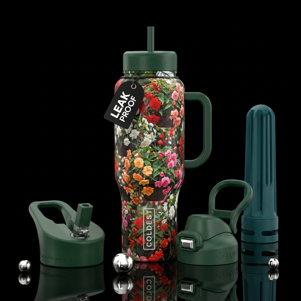 Begonias water bottle design
