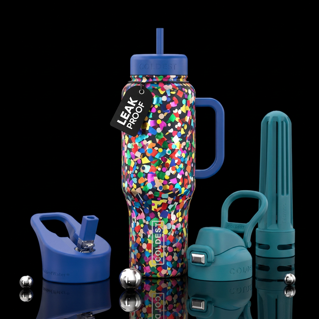 Multi Colored Confetti water bottle design
