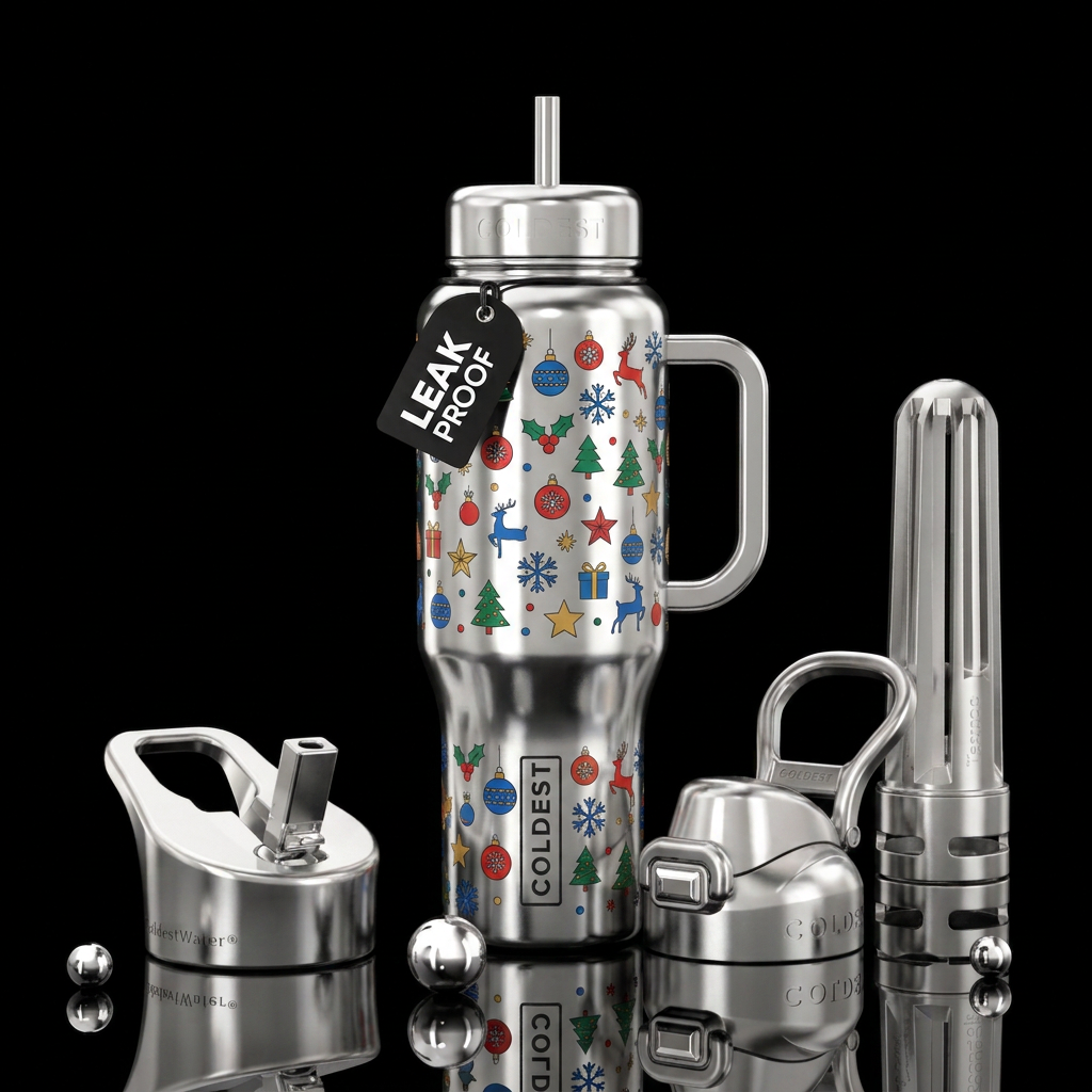 Retro Christmas water bottle design