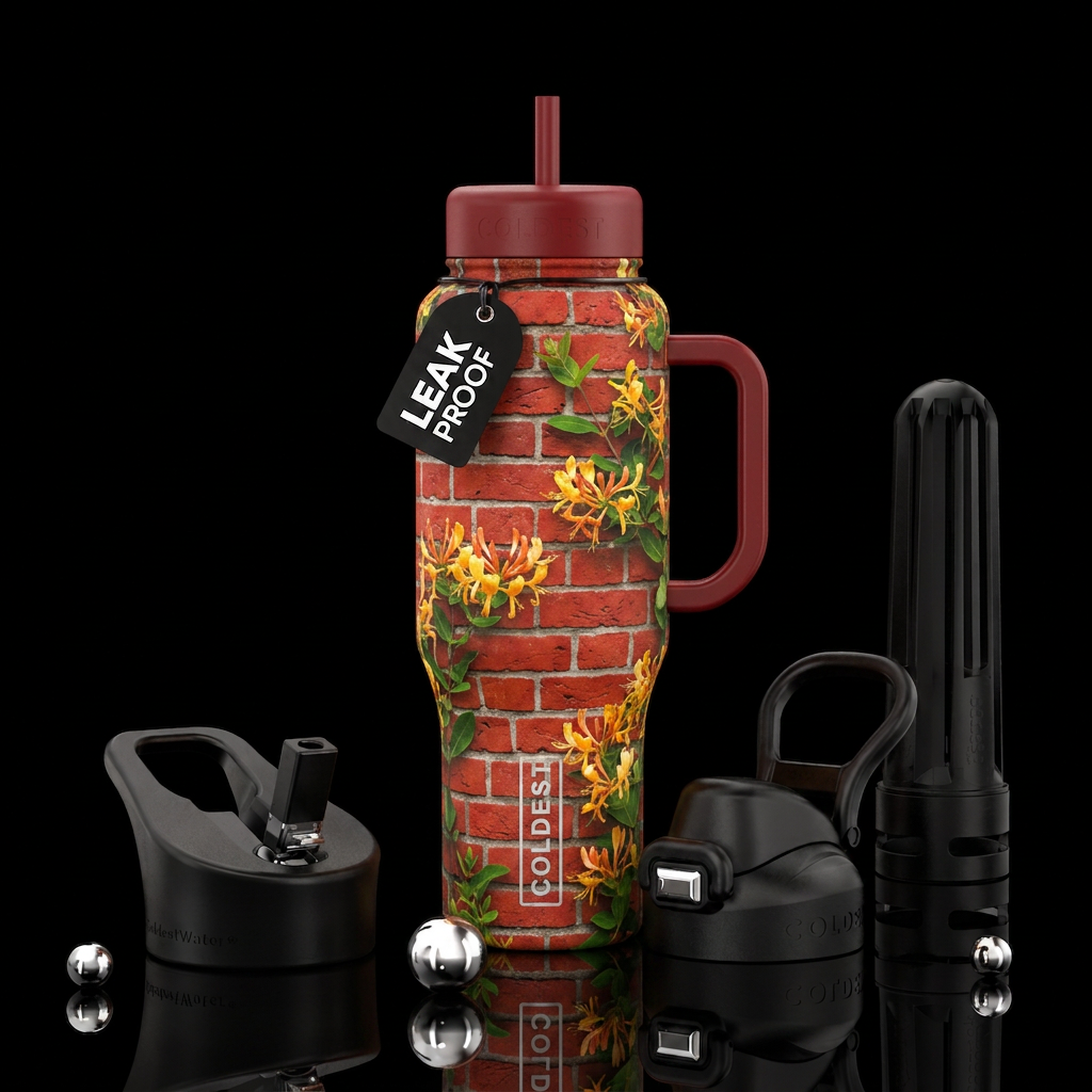Red Brick Wall covered in Honeysuckle water bottle design