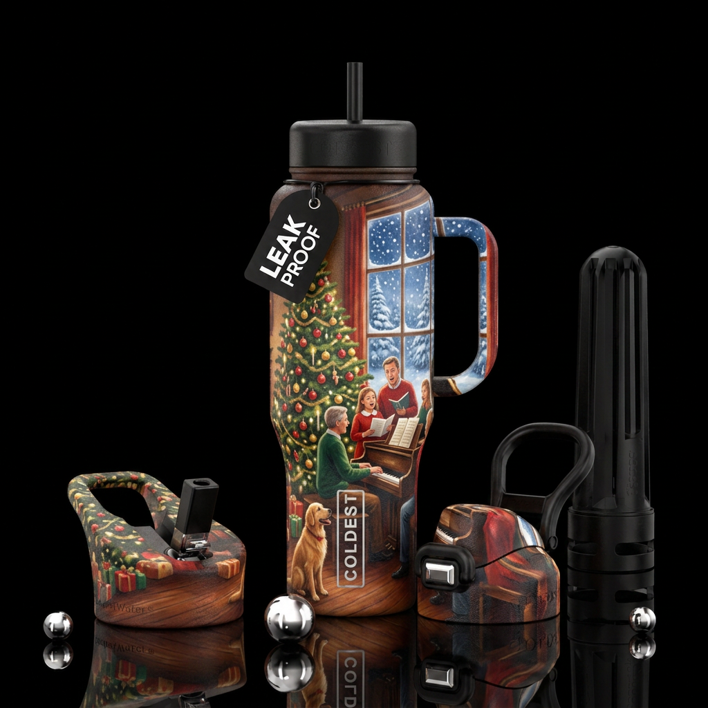 Snowy Christmas water bottle design