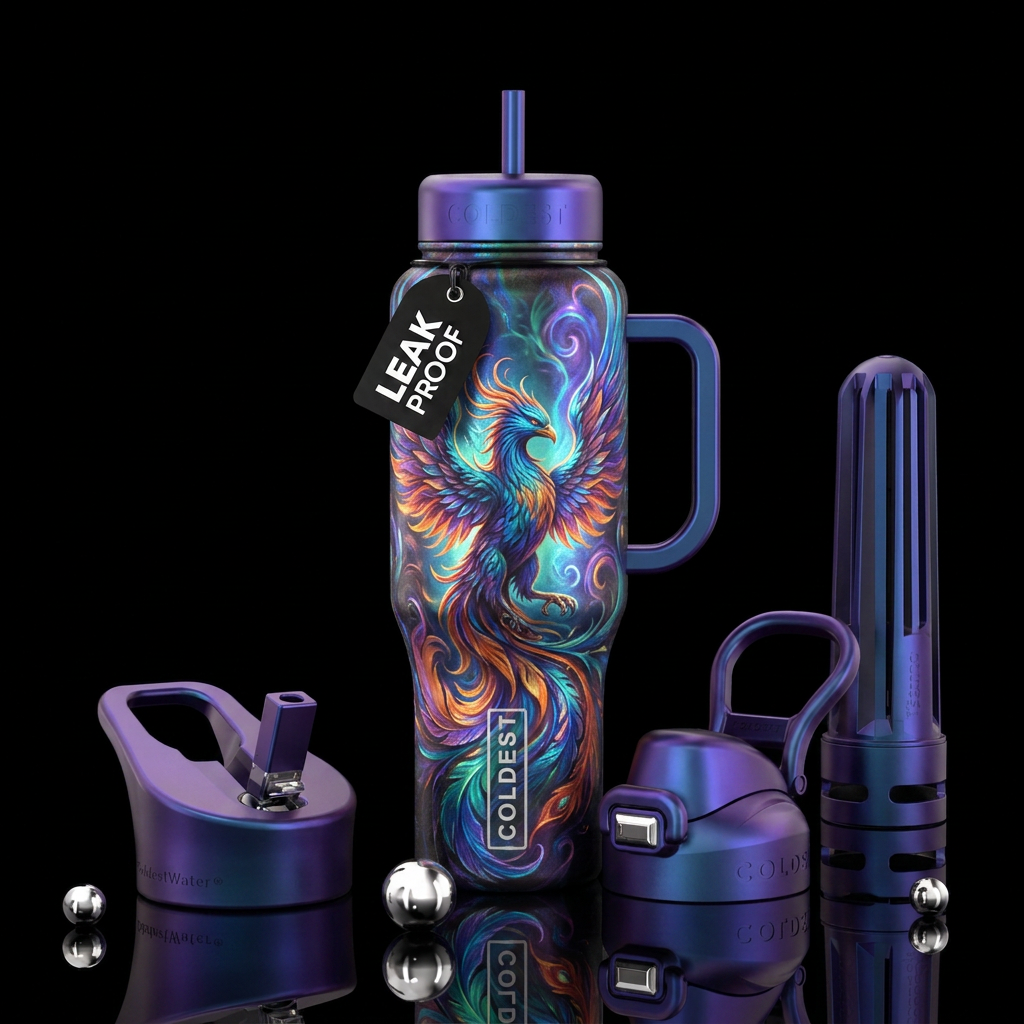 Magical Mystical Irridescent Phoenix Rising water bottle design
