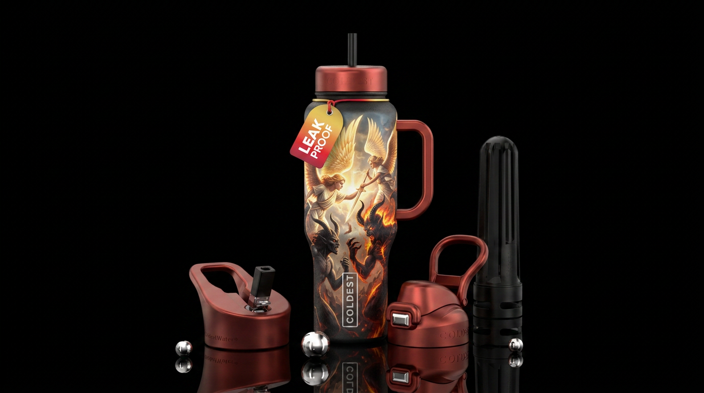 Angels and Demons water bottle design