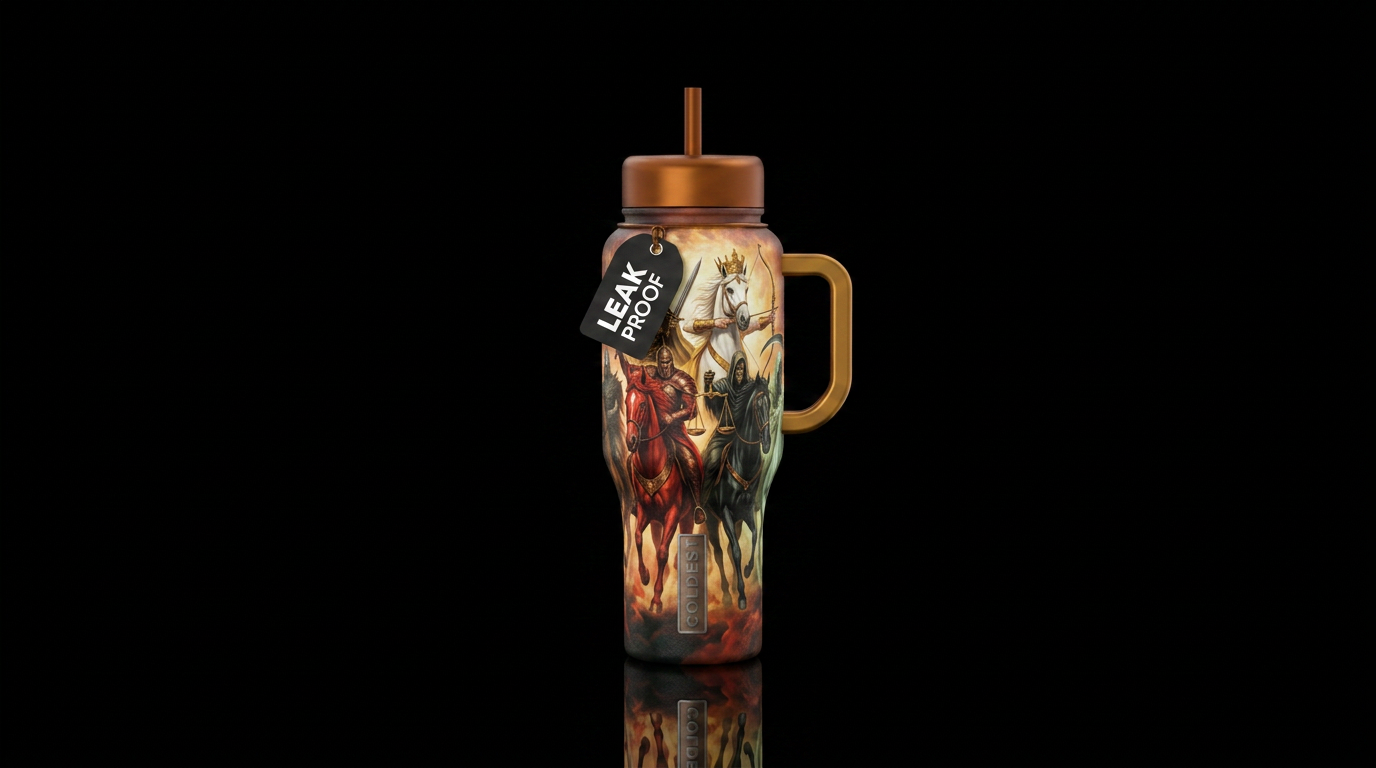The Four Horseman water bottle design