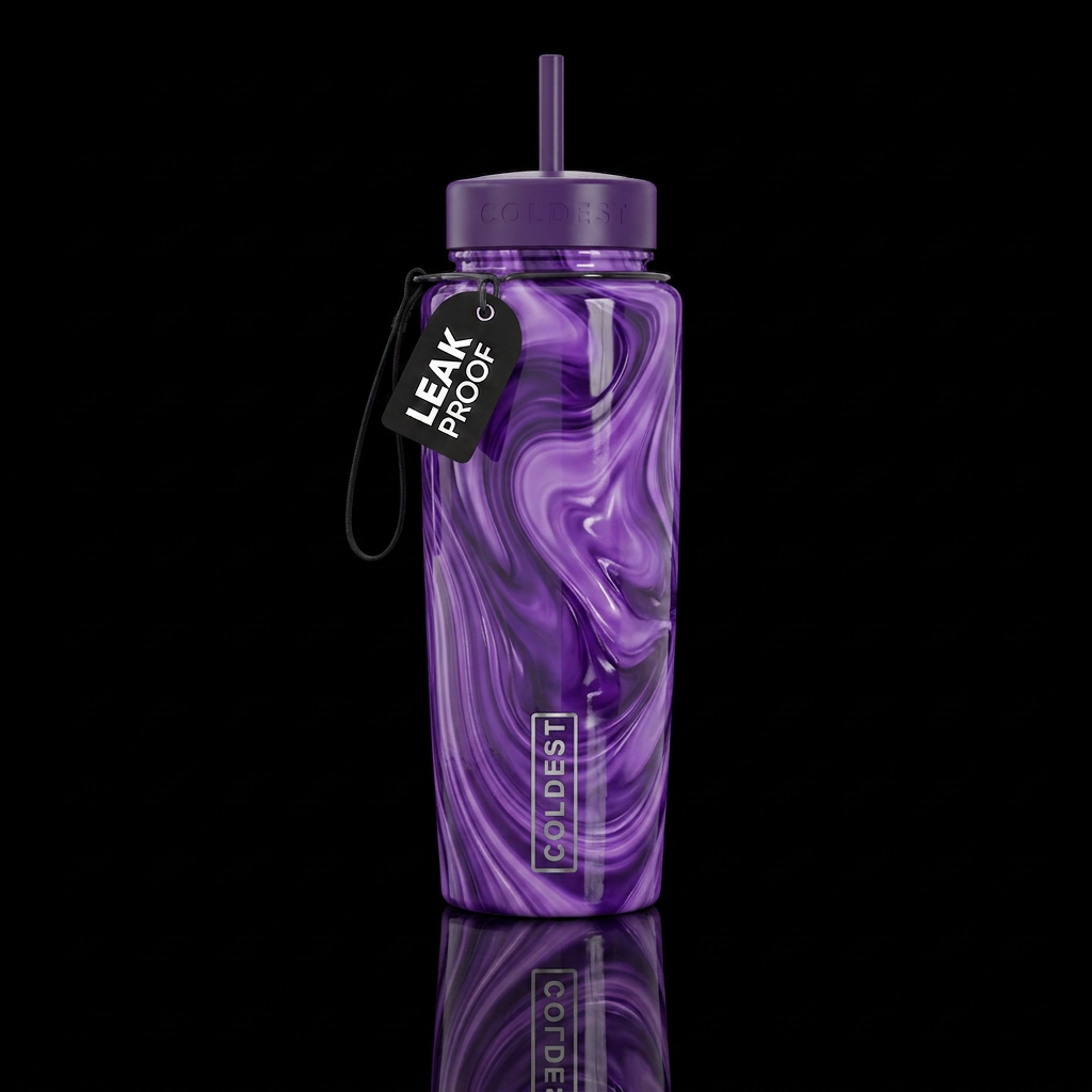 Shades of purple, swirls water bottle design