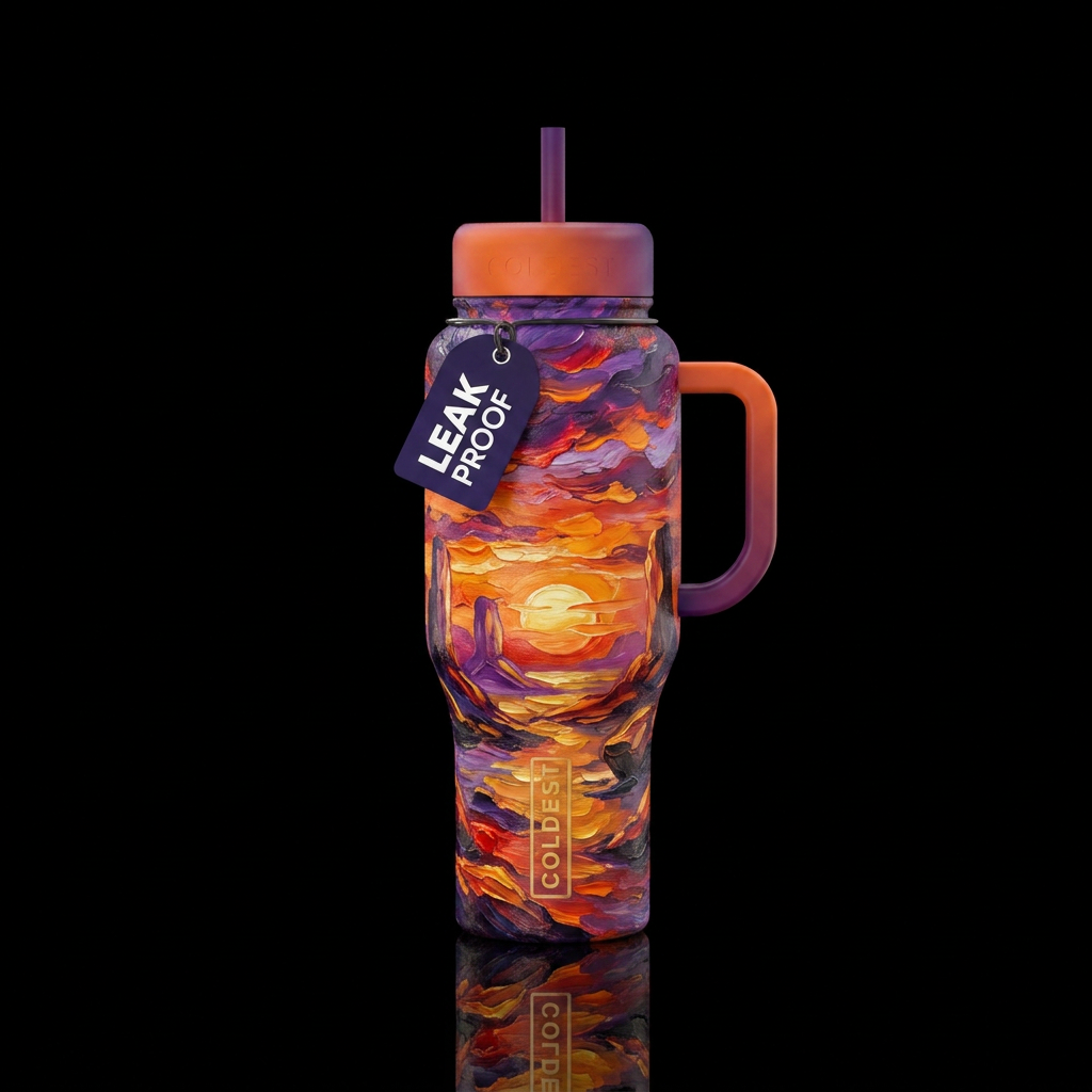 Oil Painting of Sunset water bottle design