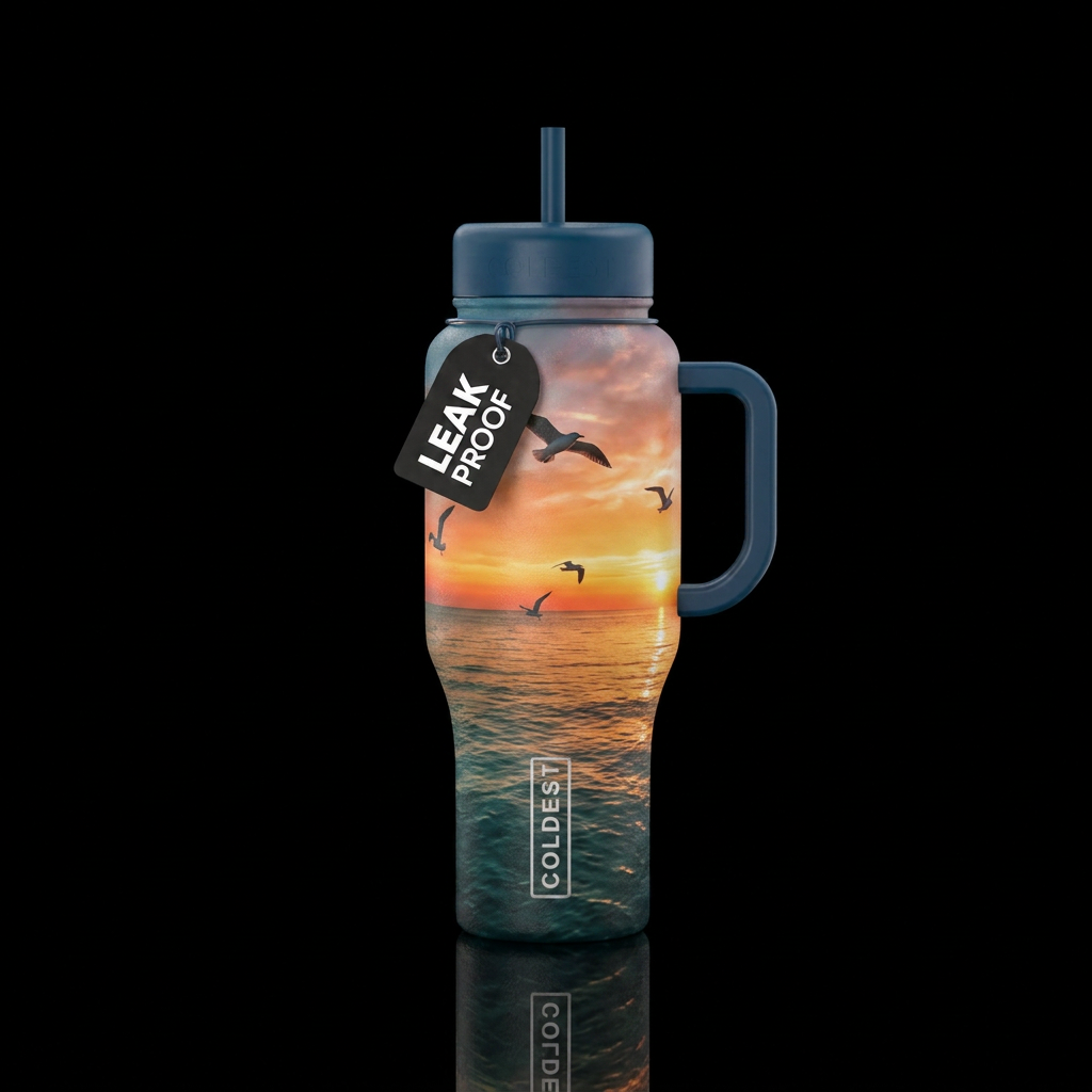 Sunrise & Seagulls water bottle design