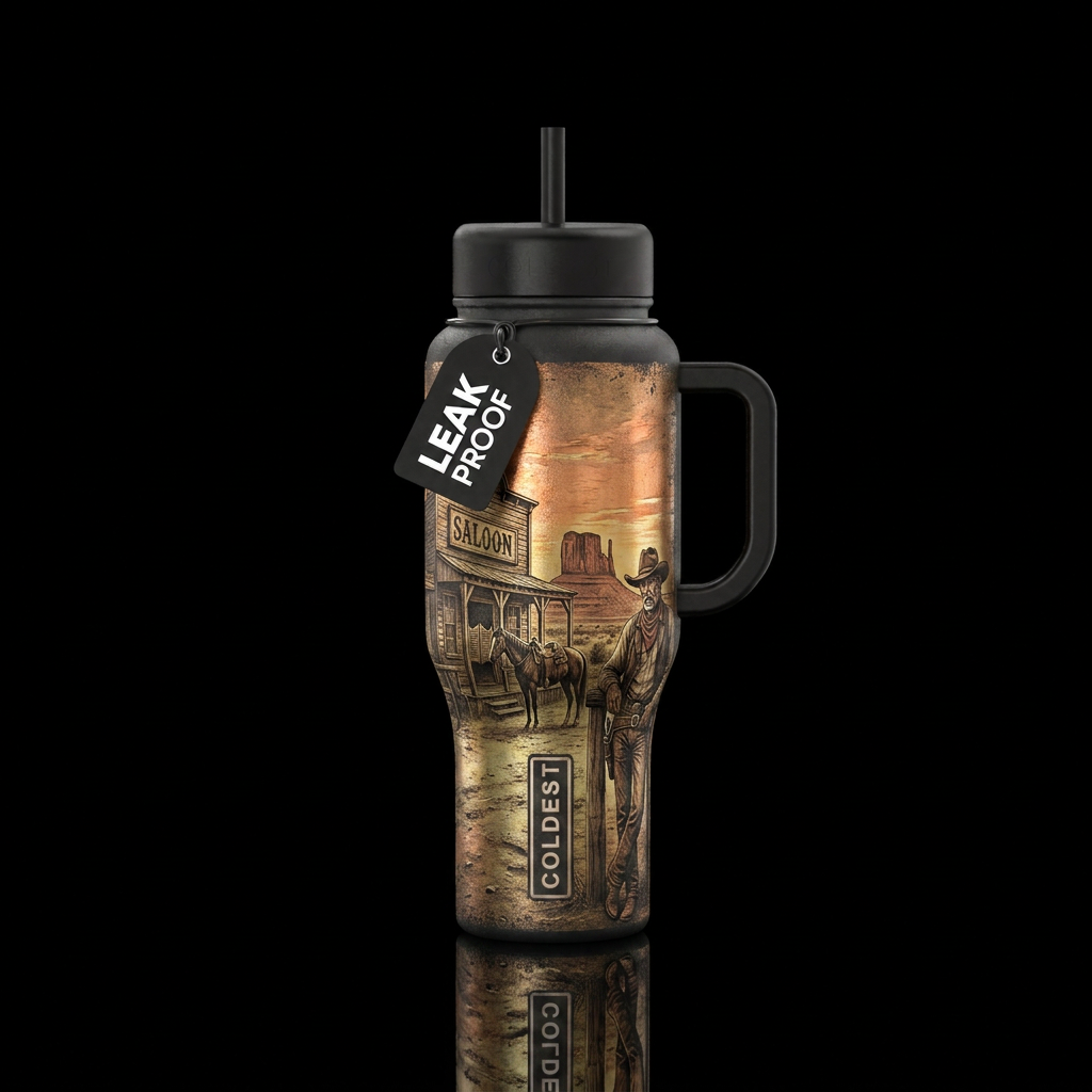 Old West water bottle design