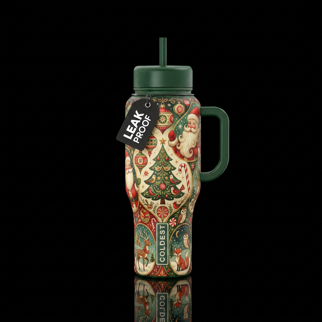 Vintage Christmas water bottle design